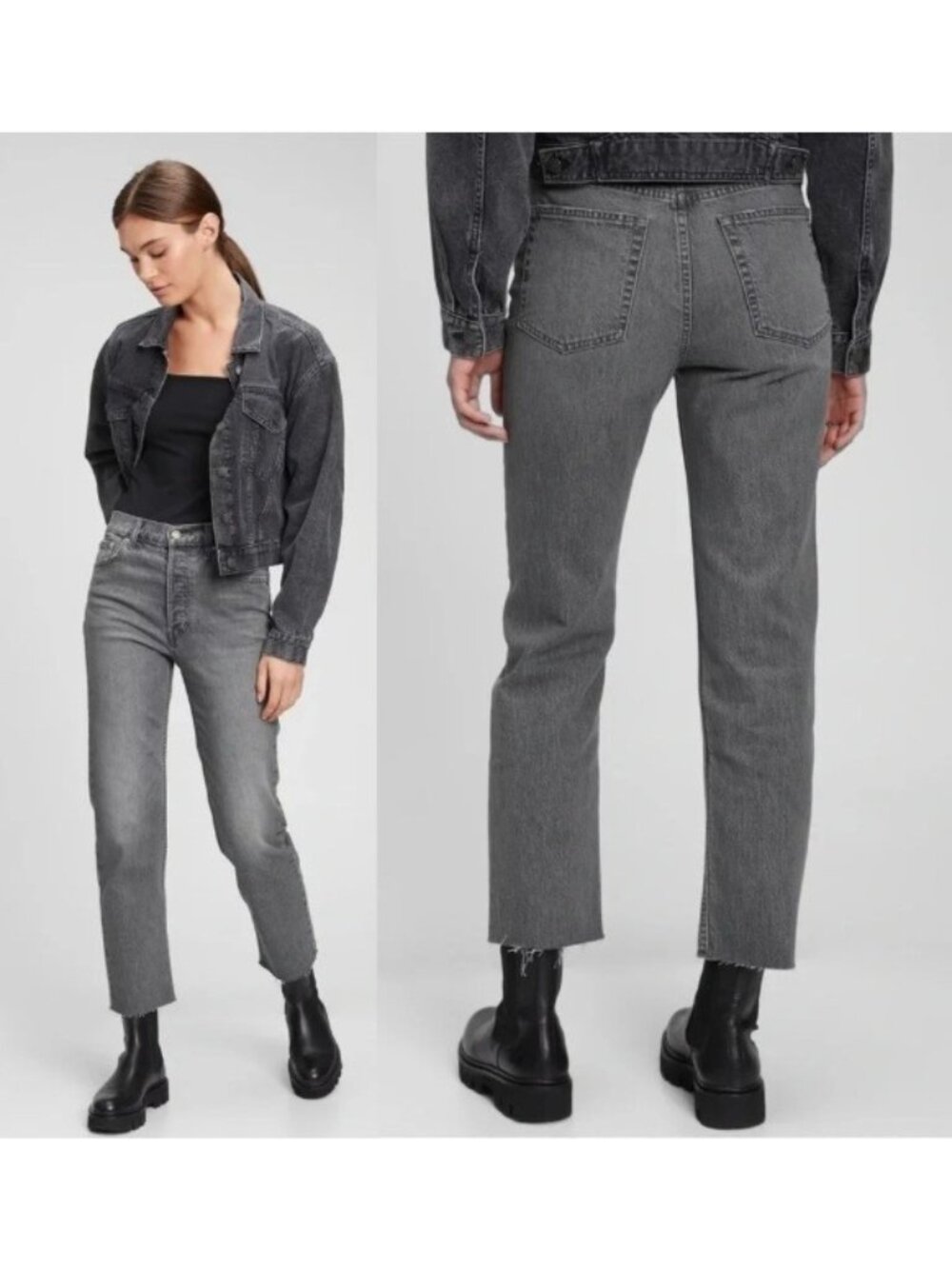 GAP Cheeky Straight High Rise Jeans Size 8/29 Button Fly Sky Gray Raw Hem 753446 - Picture 9 of 10